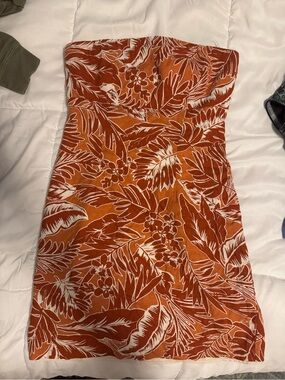 Vintage Forever 21 Strapless Tropical Dress in Rust and Cream